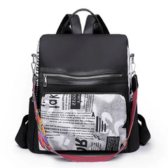 Women's Printed Nylon Oxford Backpack Casual Outdoor Safety Bag