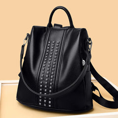 Women's Rivet Leather Backpack Female Shoulder Bag Anti-theft Travel Bag