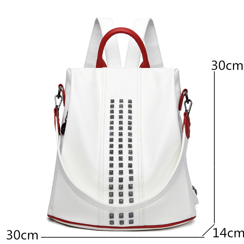 Women's Rivet Leather Backpack Female Shoulder Bag Anti-theft Travel Bag