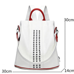 Women's Rivet Leather Backpack Female Shoulder Bag Anti-theft Travel Bag