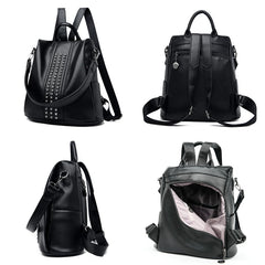 Women's Rivet Leather Backpack Female Shoulder Bag Anti-theft Travel Bag