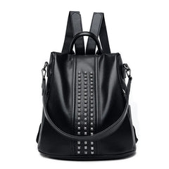 Women's Rivet Leather Backpack Female Shoulder Bag Anti-theft Travel Bag
