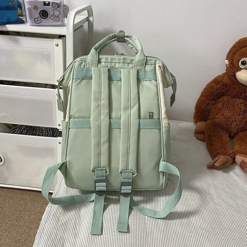 Contrast Nylon School Bag For Teen Girls Large Capacity Travel Bag