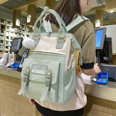 Contrast Nylon School Bag For Teen Girls Large Capacity Travel Bag