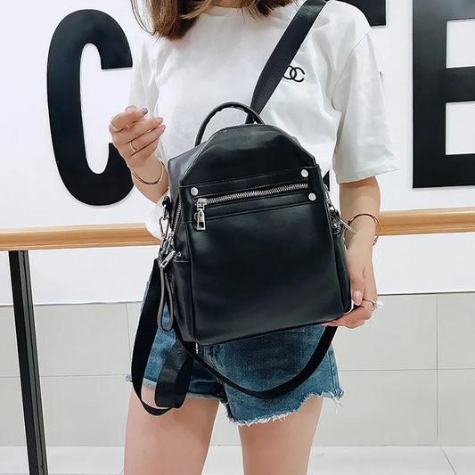 Women's Leather Backpack Schoolbag Casual Shoulder Bag