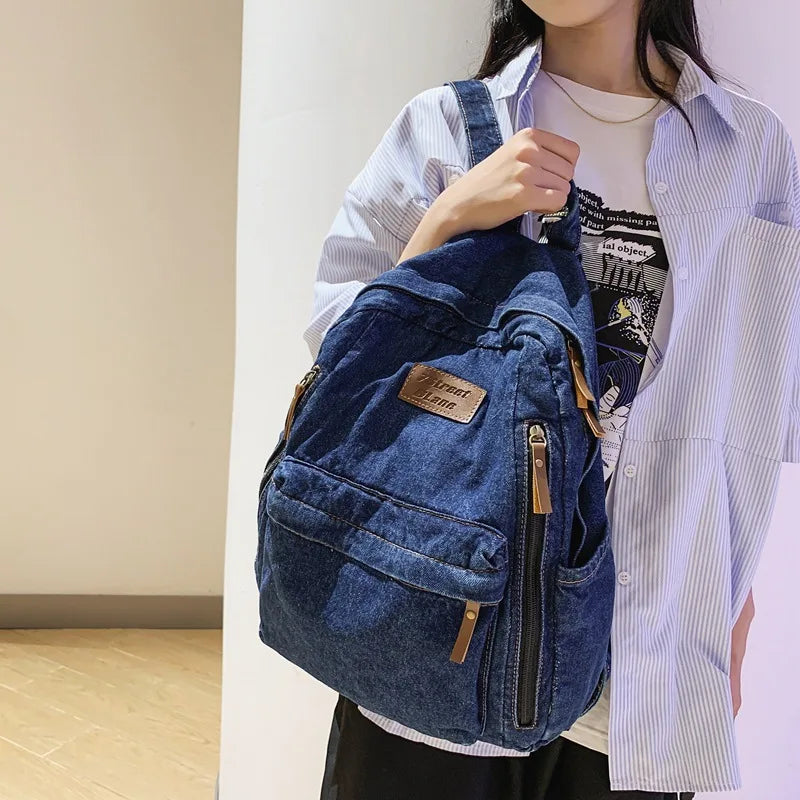 Women's Denim Backpack Large School Bagpack for Teenagers Girls