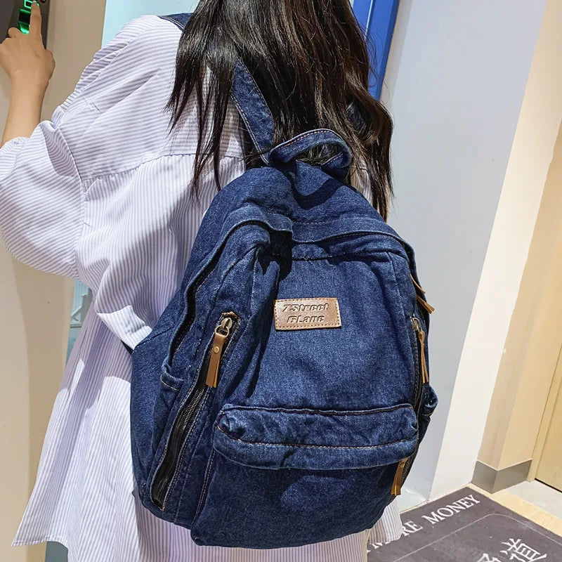 Women's Denim Backpack Large School Bagpack for Teenagers Girls