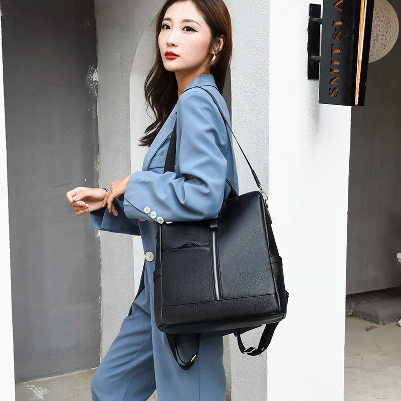 Women's PU Leather Backpack Large Capacity School Bag