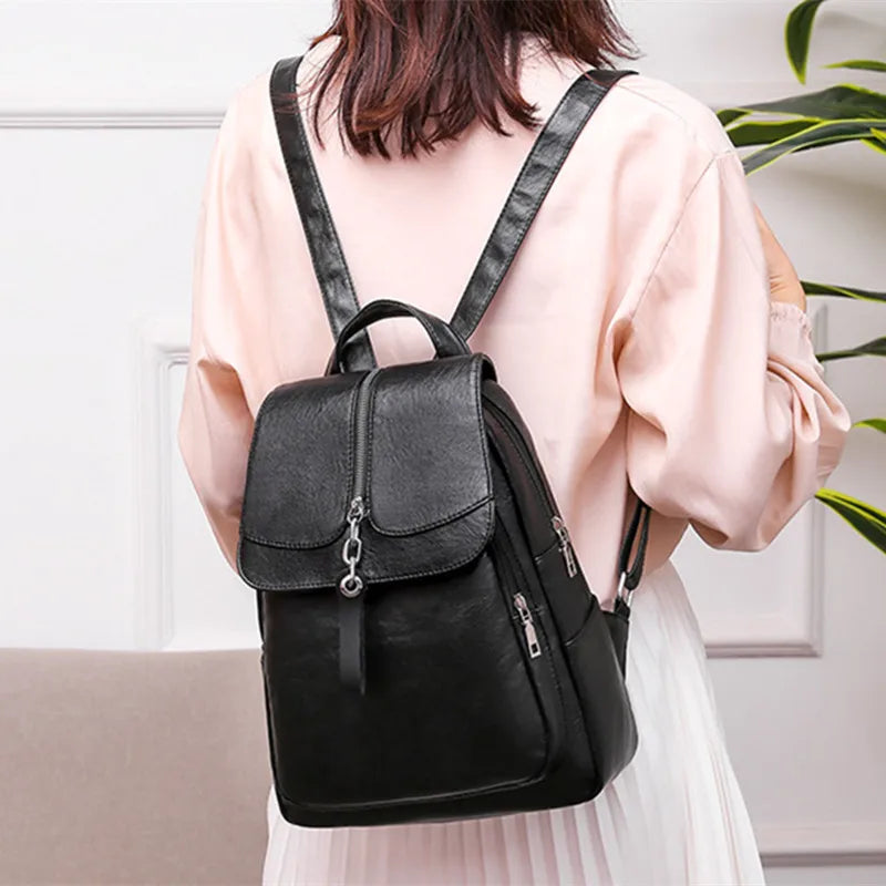 Leather Pu Backpack for Men and Women - School Laptop Travel Bag