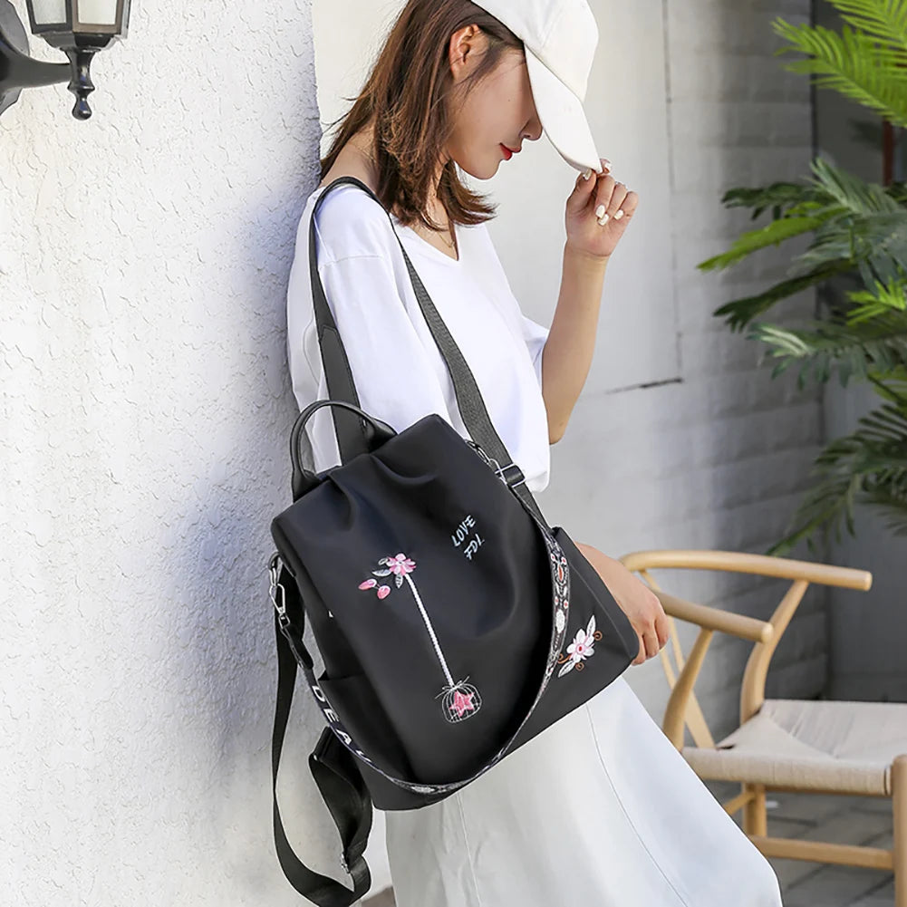 Embroidery Flower Pattern Backpack Large Capacity School Bag