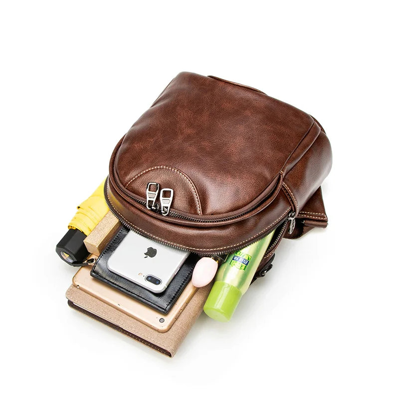 Retro Leather Small Backpack for Women Travel Bag
