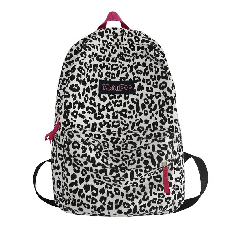 Leopard Pattern Canvas Women's Backpack School Bag Travel Female Schoolbag