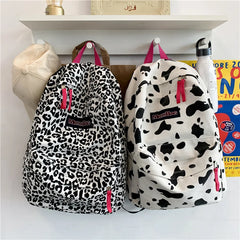 Leopard Pattern Canvas Women's Backpack School Bag Travel Female Schoolbag