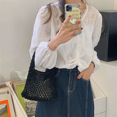 Women's Mesh Bucket Handheld Bag Hollow WRIST BAG