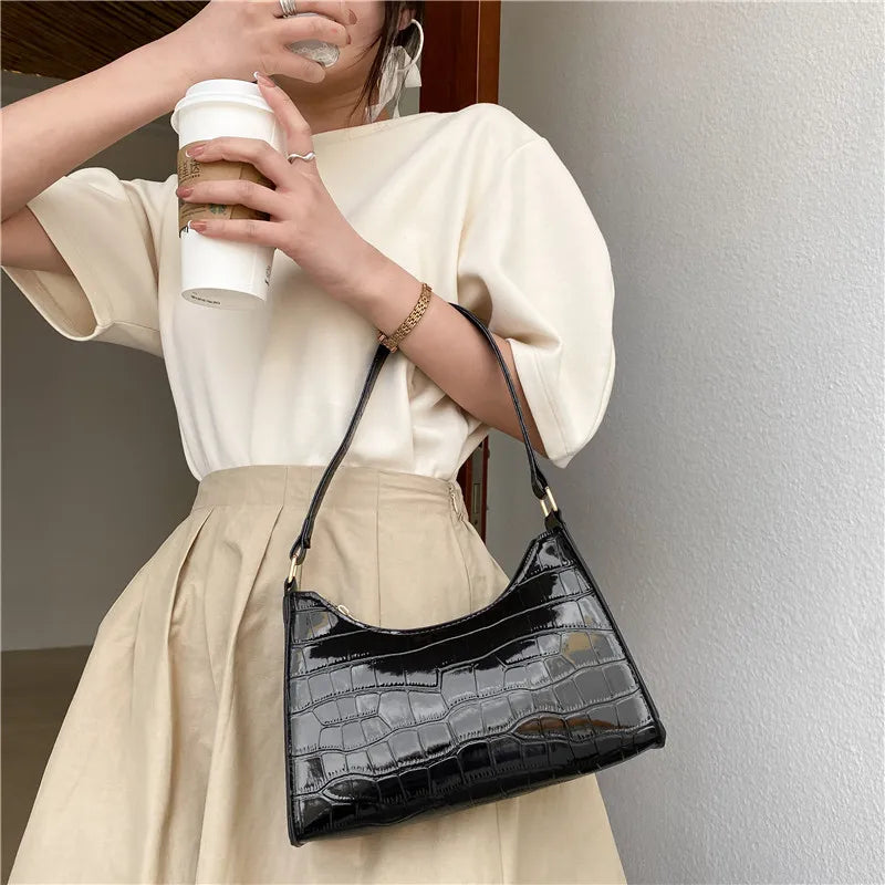 Embossed Hand Bag Stone Pattern Shoulder Tote Bag