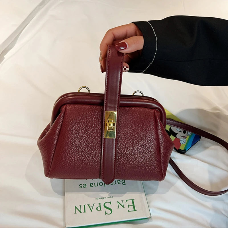 Women's Retro Crossbody Bag Messenger Handbag Clip Mouth Totes