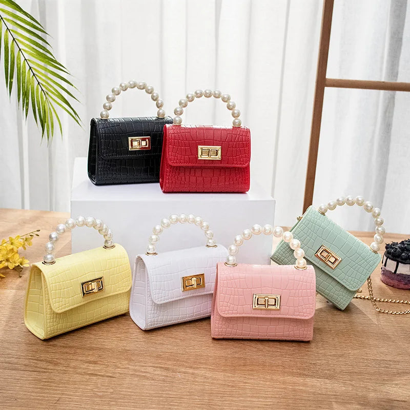 Crocodile Pattern Mini Bag with Pearl Handle