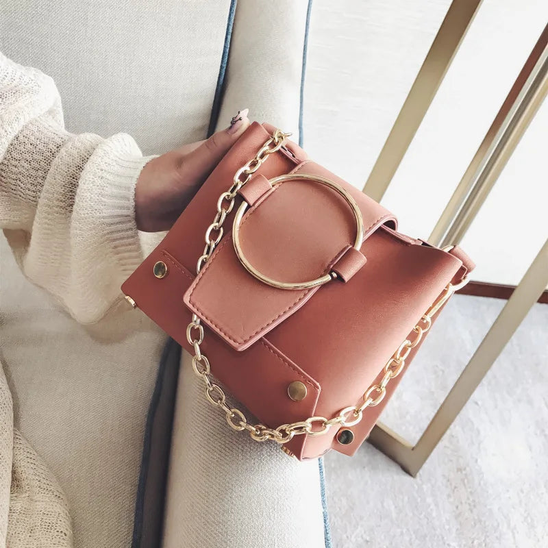 Women's PU Leather Shoulder Bag Chain Bucket Handbag Messenger Bag
