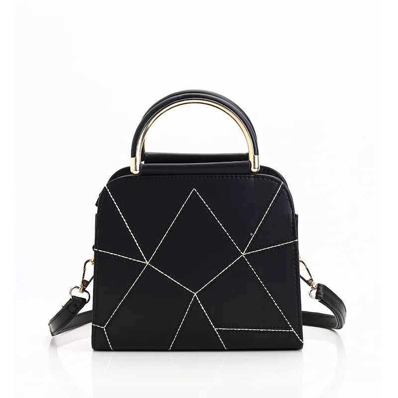 Women's Shoulder Bag PU Leather Thick Line Semicircular Iron Handle Handbag