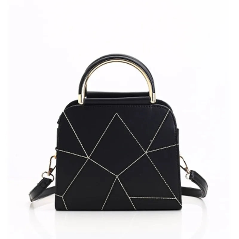 Women's Shoulder Bag PU Leather Thick Line Semicircular Iron Handle Handbag