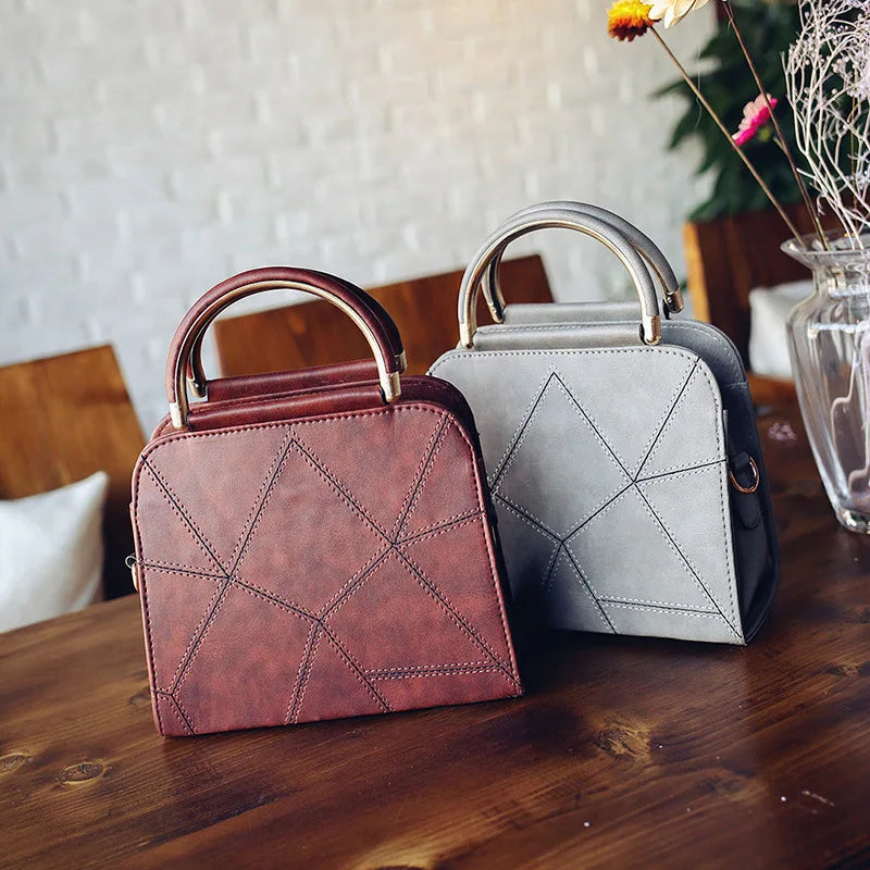 Women's Shoulder Bag PU Leather Thick Line Semicircular Iron Handle Handbag