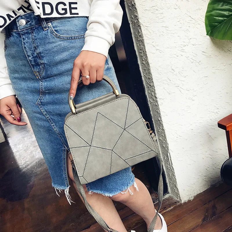 Women's Shoulder Bag PU Leather Thick Line Semicircular Iron Handle Handbag