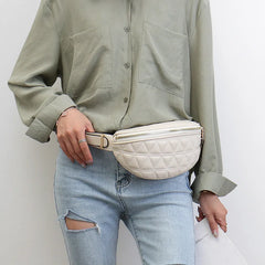 Women's PU Leather Shoulder Bag with Diamond Grid Strap