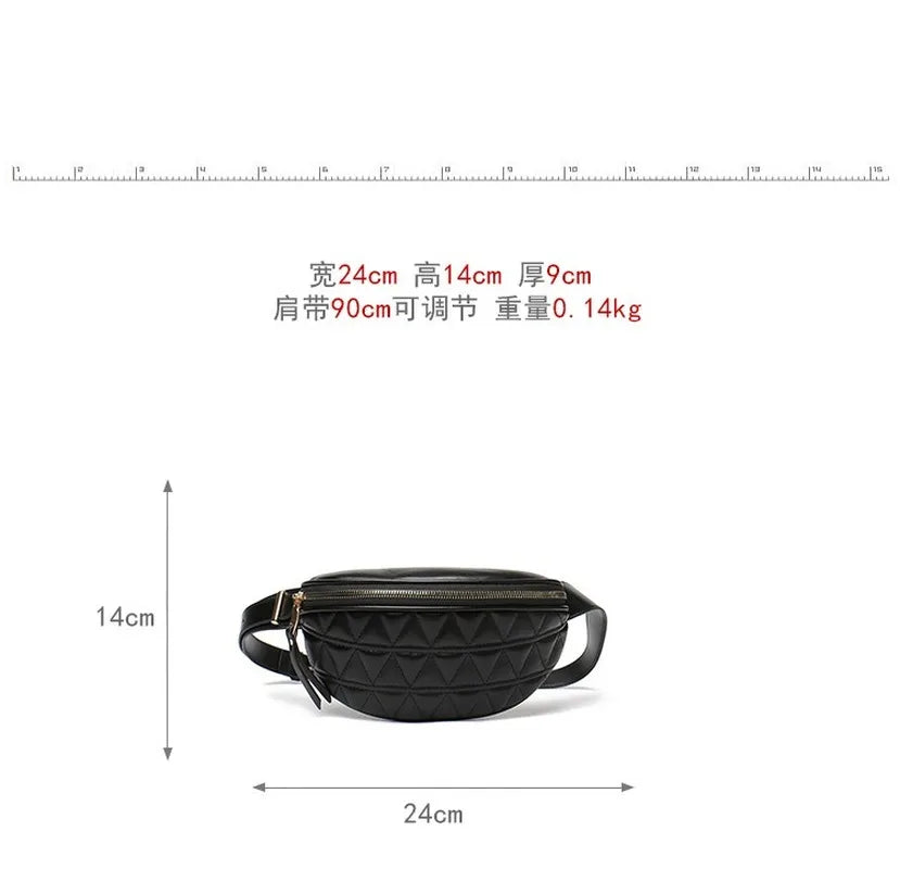 Women's PU Leather Shoulder Bag with Diamond Grid Strap