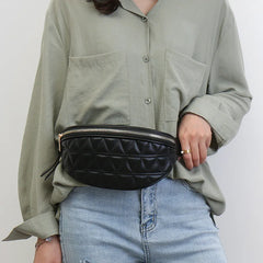 Women's PU Leather Shoulder Bag with Diamond Grid Strap