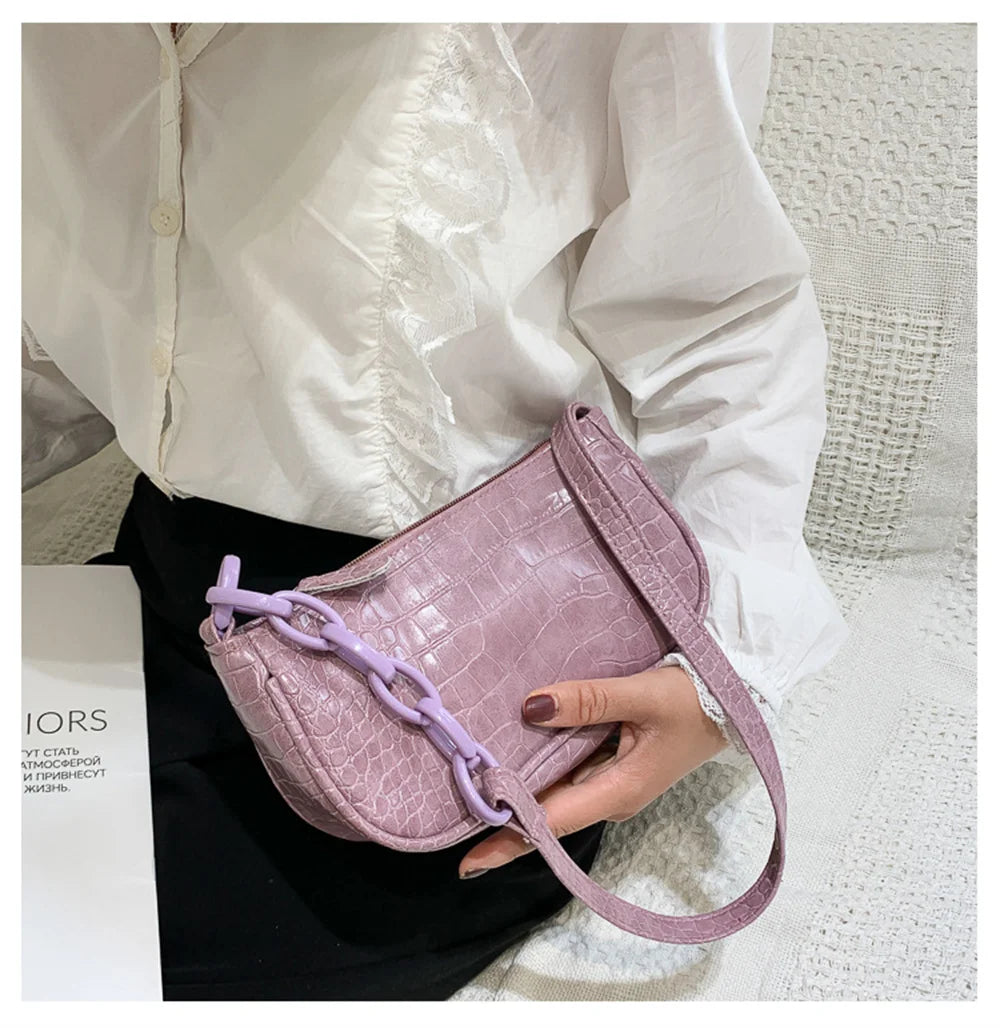 Women's Casual Chain Handbags Retro PU Leather Totes Shoulder Bag
