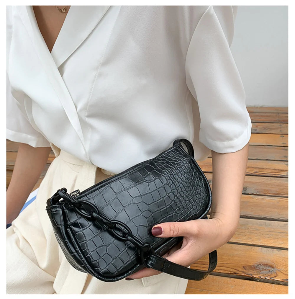 Women's Casual Chain Handbags Retro PU Leather Totes Shoulder Bag