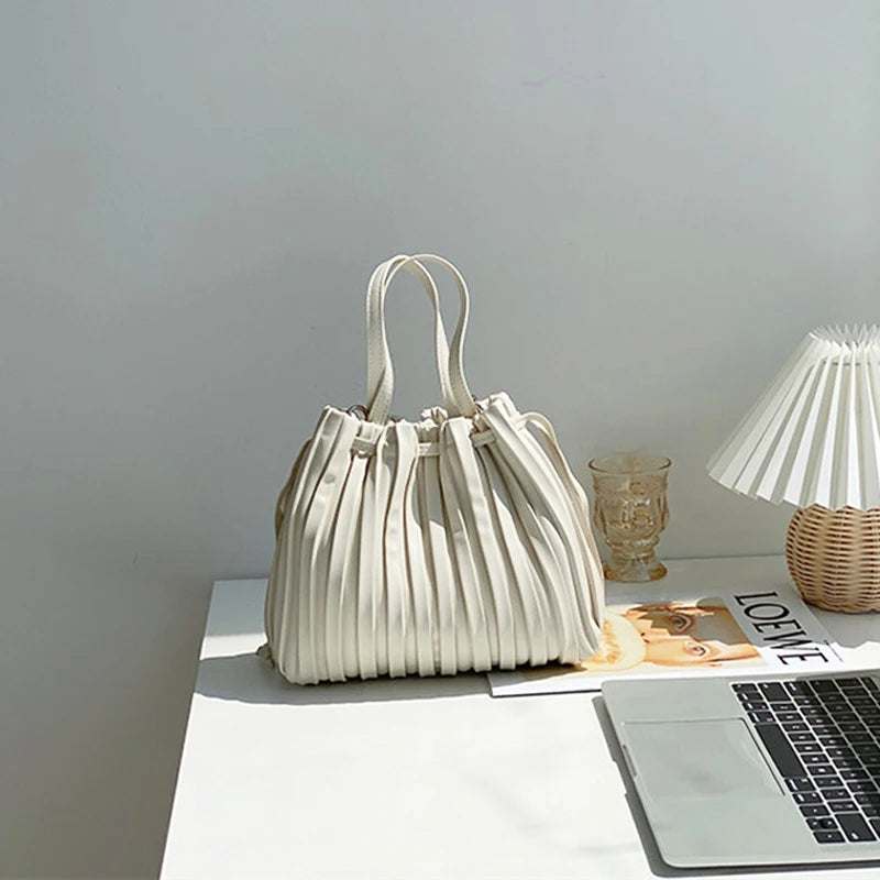 Women's PU Leather Bucket Bag Striped Shoulder Bag Crossbody Bags