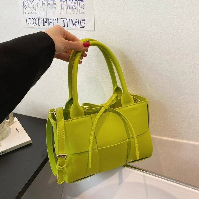 Women's Woven Shoulder Bag PU Leather Messenger Totes Handbags