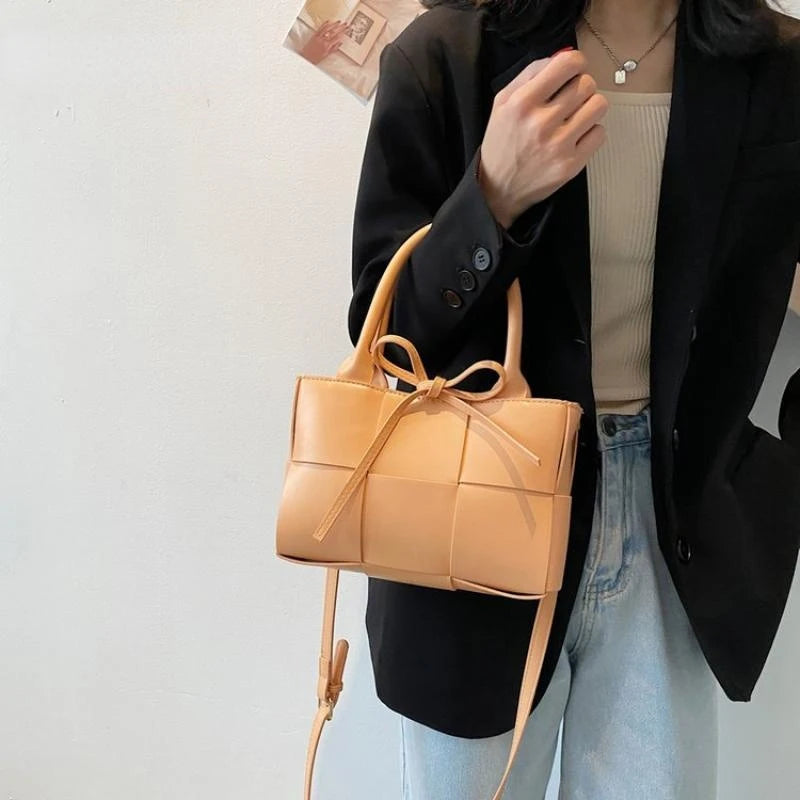 Women's Woven Shoulder Bag PU Leather Messenger Totes Handbags
