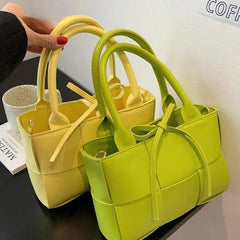 Women's Woven Shoulder Bag PU Leather Messenger Totes Handbags