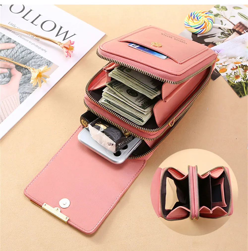 Women's Small Crossbody Leather Bag Touch Screen Cell Phone Purse