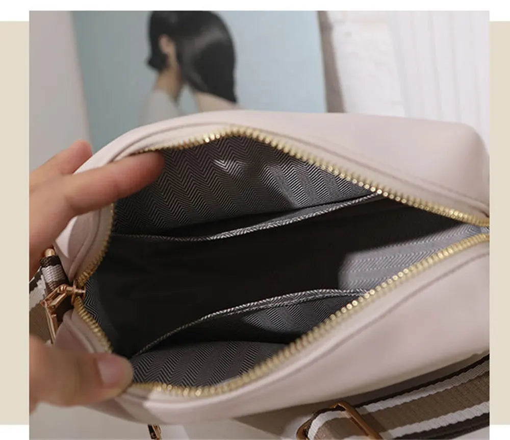 Women Crossbody Bags with Wide Fabric Strap - Leather Shoulder Bag