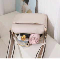 Women Crossbody Bags with Wide Fabric Strap - Leather Shoulder Bag