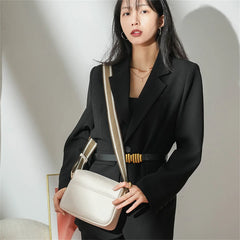 Women Crossbody Bags with Wide Fabric Strap - Leather Shoulder Bag
