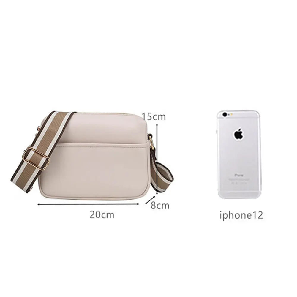 Women Crossbody Bags with Wide Fabric Strap - Leather Shoulder Bag