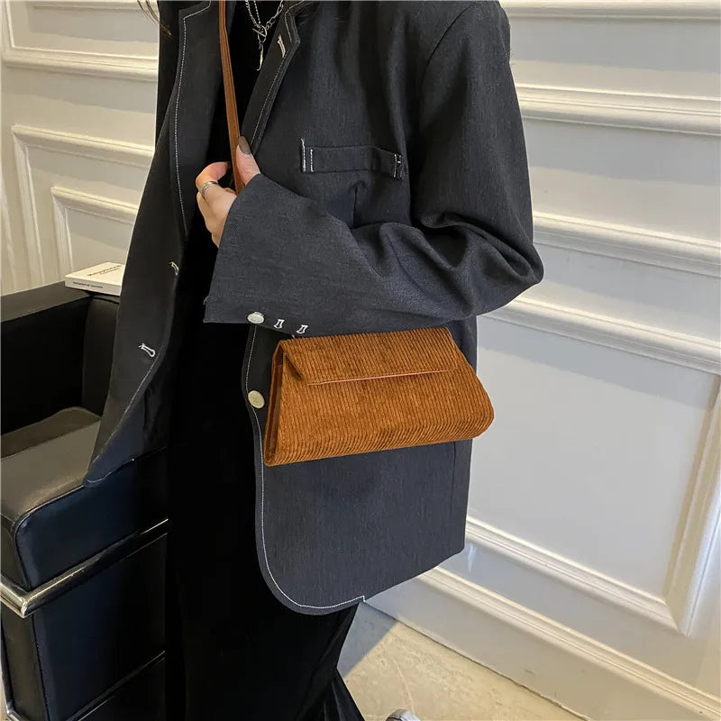 Corduroy Crossbody Bag Retro Small Square Bag for Women