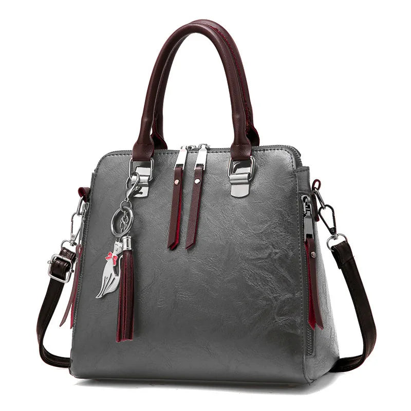 Retro Handbag Large Capacity Women's Bag with Fox Pendant