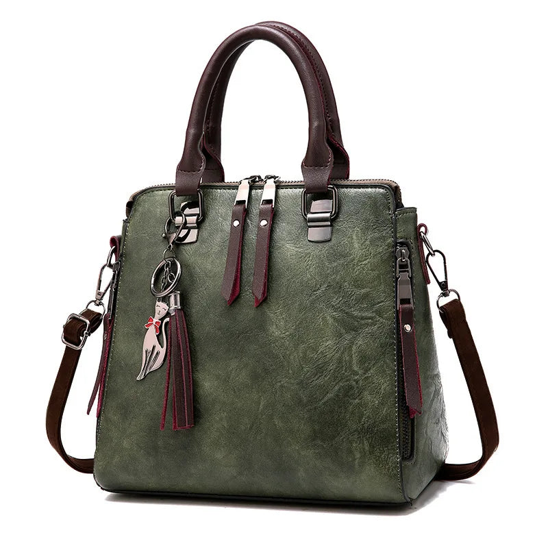 Retro Handbag Large Capacity Women's Bag with Fox Pendant