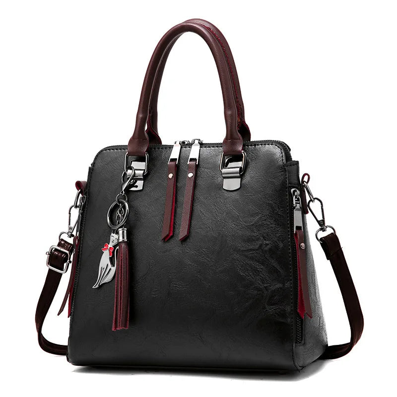 Retro Handbag Large Capacity Women's Bag with Fox Pendant