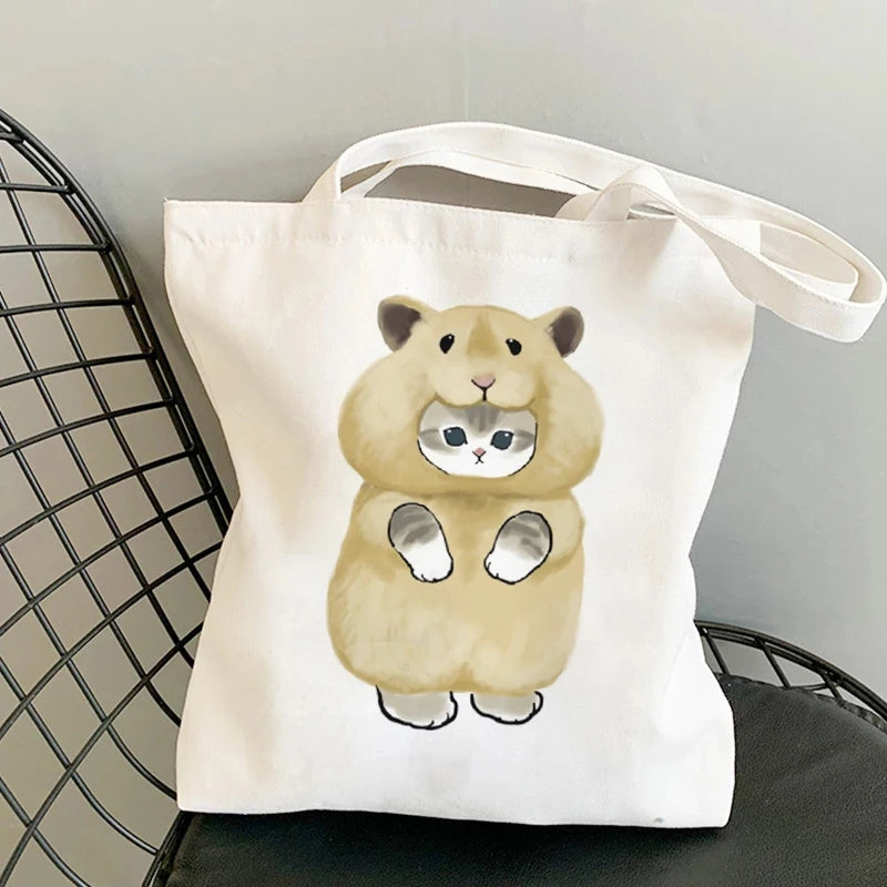 Women's Large Capacity Canvas Panda Cats Harajuku Tote Bag