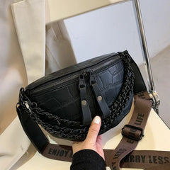 Women's Stone Pattern Chain PU Leather Fanny Pack Waist Bag