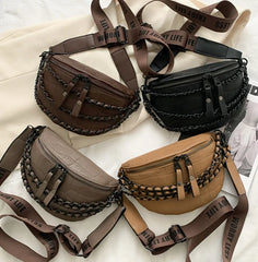 Women's Stone Pattern Chain PU Leather Fanny Pack Waist Bag