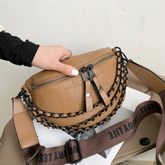 Women's Stone Pattern Chain PU Leather Fanny Pack Waist Bag