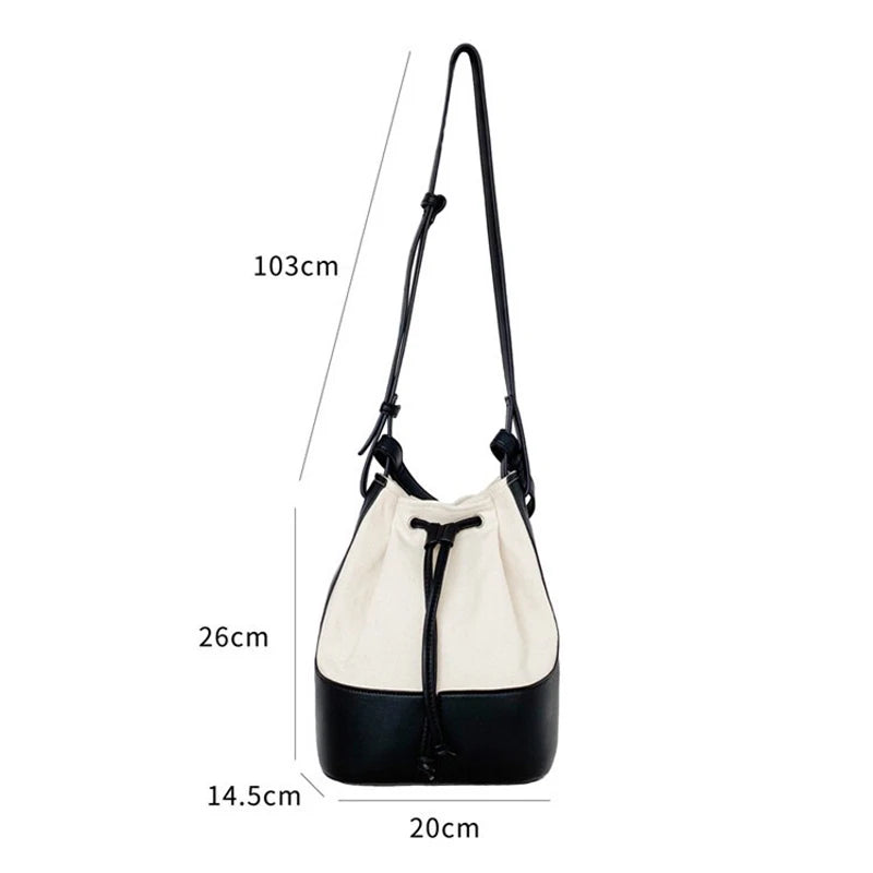 Women's Bucket Handbags Drawstring Small Shoulder Bag PU Leather Crossbody