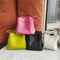 Vintage Leather Bucket Shoulder Bag for Women Handbag